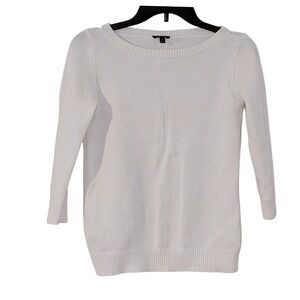 Talbots‎ Petites White Cotton Anchor Knit Sweater Boat Neck 3/4 Sleeve Size P